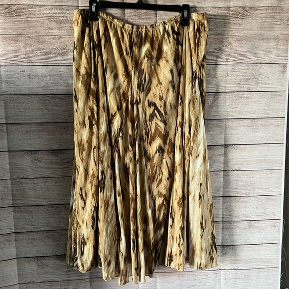 Tan Pattern Midi Skirt with Lining, Cato Women Size 18/20W - Picture 1 of 4